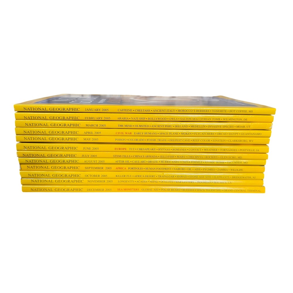 National Geographic Magazine 2005 Full Year Set 12 Issues Yellow Good Condition